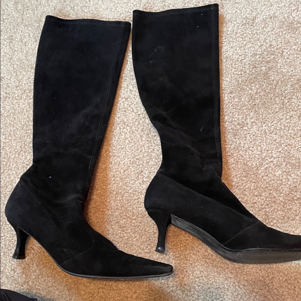 Stuart Weitzman Black Suede Heeled Boots